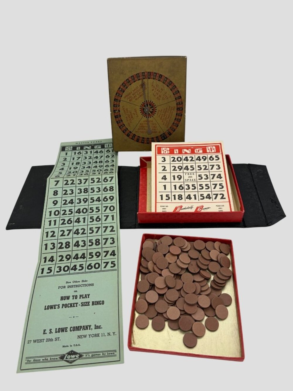 1942 E.S. Lowe Pocket Size Bingo Vol 522 Complete Vintage Bookshelf Game Set USA